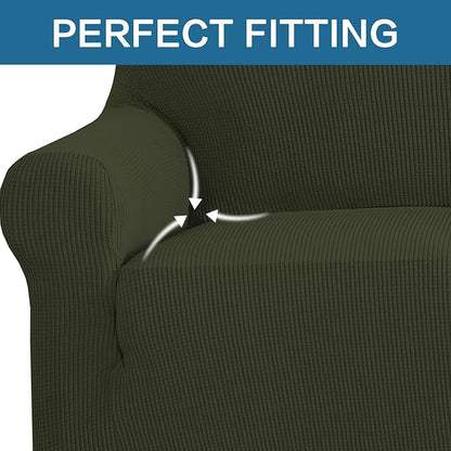 H.VERSAILTEX Stretch Sofa Covers for 3 Cushion Couch Covers Sofa Slipcovers for Living Room Feature Thick Checked Jacquard Fabric with Elastic Bottom(X-Large Sofa 101"-110" Wide, Olive)