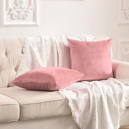 FY FIBER HOUSE Pack of 2 Velvet Throw Pillow Covers Decorative Square Pillowcase Soft Solid Cushion Case for Sofa/Couch Use, 20 x 20 Inch Pink
