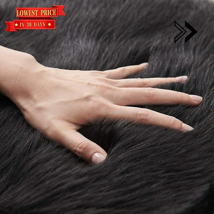SERISSA Ultra Soft Faux Fur Area Rug Black Fluffy Rug Plush Chair Cover Seat Pad Fuzzy Carpet Furry Beside Rugs for Bedroom Floor Sofa Living Room 2x4 Feet (Rectangular,Black)