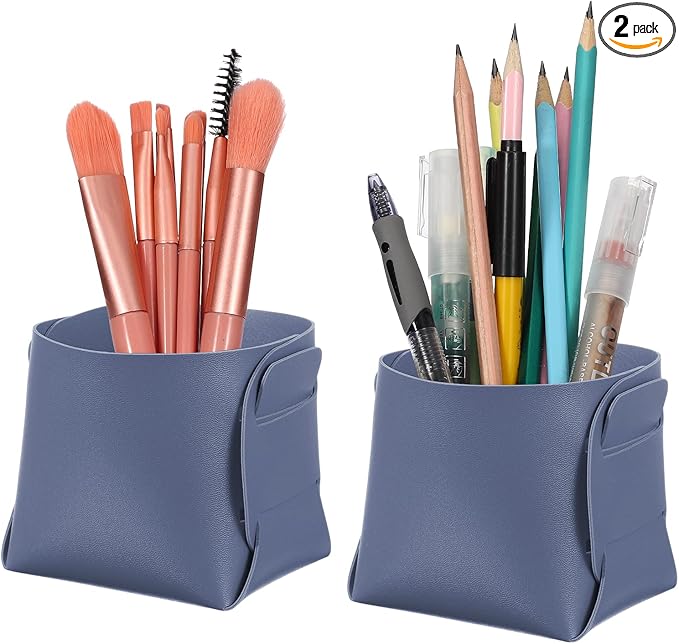 PATIKIL 2Pack Leather Desk Organizer, Leather Pencil Pen Holder Jewelry Valet Tray Hair Accessories Organizer for Bedroom Drawer Office Key Wallet Watch Pen Pencil Glasses, Dark Blue