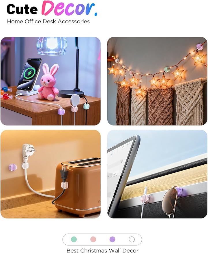Cord Organizer 8 Pack,Cable Clips Cord Holder Clasp Strongest Adhesive Cable Organizer Phone Charger Wire Keeper Cable Management Home Office Desktop Nightstand Dorm Cute Desk Accessories,Non Magnetic