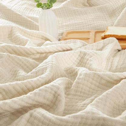 PHF 100% Cotton Muslin Blanket Twin XL Size 66"x90", 4-Layer Lightweight Gauze Throw, Breathable Cloud-Soft Minimalist Blanket for Bed, Couch, Camping & Baby, Beige/Short Bread, Ideal Gift
