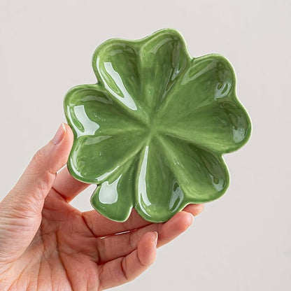 Ceramic Jewelry Tray Trinket Dish, Four Leaf Clover Design, Ring Earring Necklace Organizer, Mother's Day Gift