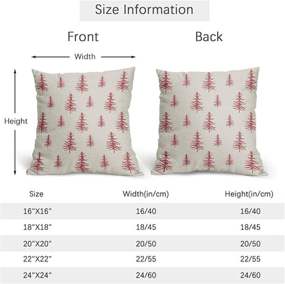 Christmas Tree Pillow Covers 18x18 Set of 2 Red Xmas Vintage Winter Print Decorative Outdoor Linen Zipper Throw Pillows Cases Cushion Cover Rustic Holiday Decoration Farmhouse Sofa Couch Bed Decor