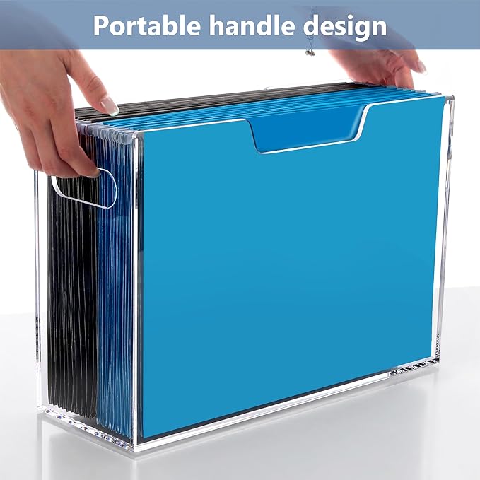 DINGHUO Legal Size File Organizer, Acrylic Protable Hanging File Organizer with Handles, Clear Storage File Folder Holder Filing Box Crate for Desk, School, Office Supplies - 1 Pack