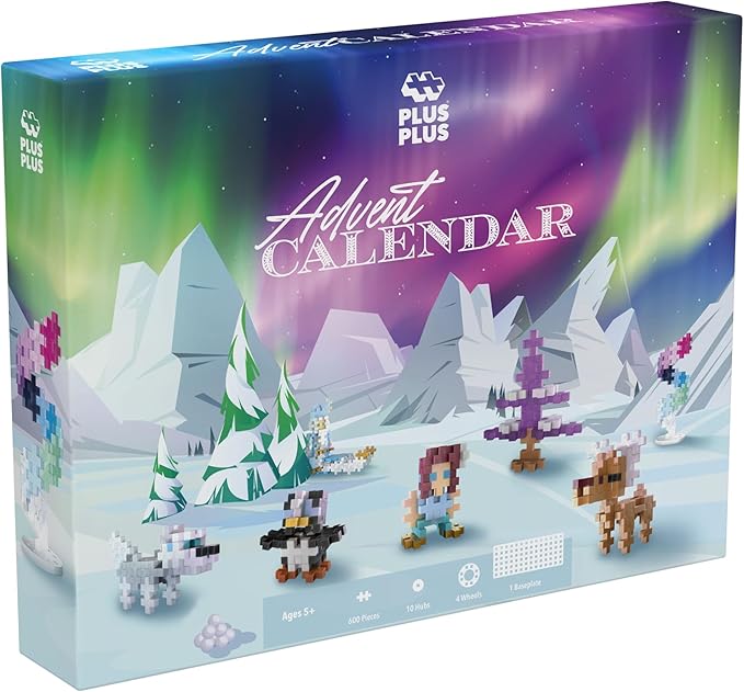 PLUS PLUS Christmas Advent Calendar 2025, 25 Kids Building Block Toys, Mini 3D Puzzle Kits, Fun Holiday Countdown Stem Gifts, 600 Pieces - Arctic Adventure