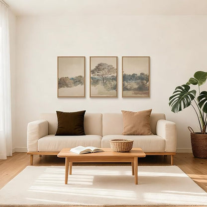 Aryroi Abstract Hazy Forest Landscape Framed Canvas Wall Art Set,Vintage Natural Earth Tone Woodland Wall Decor,Neutral Wilderness Trees Botanical Artwork For Living Room, Bedroom,Farmhouse-16 x24 x3