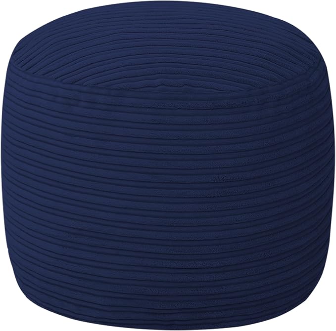 MeMoreCool Stuffed Round Pouf Ottoman Foot Rest, Soft Plush Floor Pouf Foot Stool, Corduray Footstool Footrest, Small Round Ottoman for Living Room Couch Sofa Chair, 20x15 Inch Navy