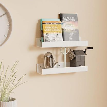 12 Inches White Acrylic Wall Shelves 2 Pack, Acrylic Bookshelf for Wall. Wall Mounting Shelf for Living Room