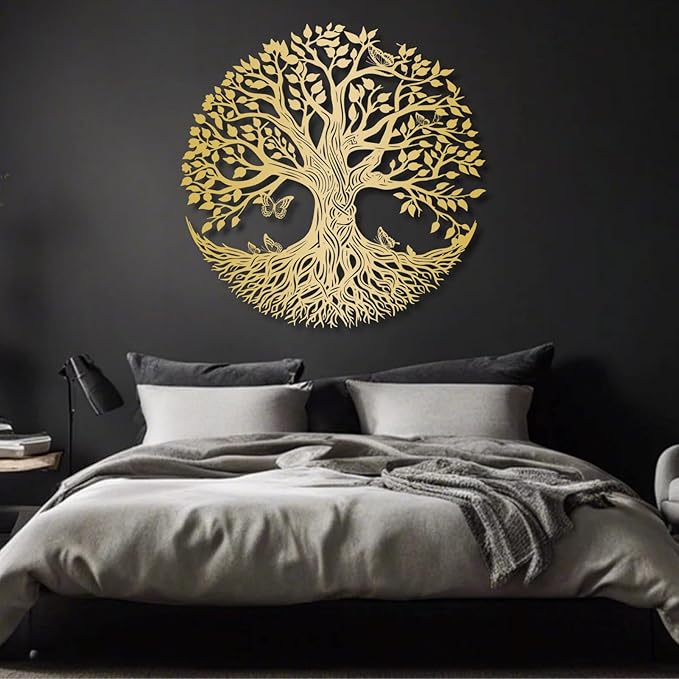 Yemwot Metal Tree of Life Wall Decor, Circle of Life Metal Tree Wall Art, Branch Art, Spiritual Decor, Modern Sculpture Decoration, Living Room Bedroom Decoration (Gold-Tree 4, 35"x 35"| 90x90cm)