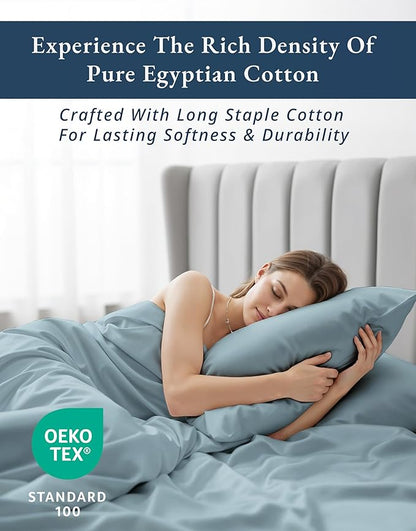 LANE LINEN Ultra Soft California King Sheets Set,100% Egyptian Cotton Mercerized Fully Elasticized with French Seam on Fitted Hotel Like Thick Luxury Cal King Bed Sheets- French Blue