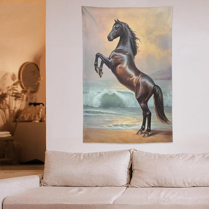 JYOUQOC Horse Animal Stands On The Beach Tapestry Wall Hanging Large Wall Art Decor Flag Backdrop for Bedroom Living Room Dorm 40"×60"
