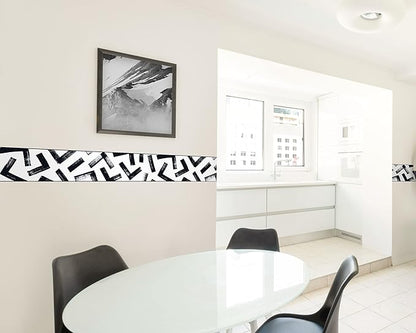 FLFK Black and White Design Wallpaper Border - Peel and Stick Wall Paper, Self Adhesive Removable PVC Borders Sticker, Modern Waterproof Trim for Home Decor, 7" x 240"