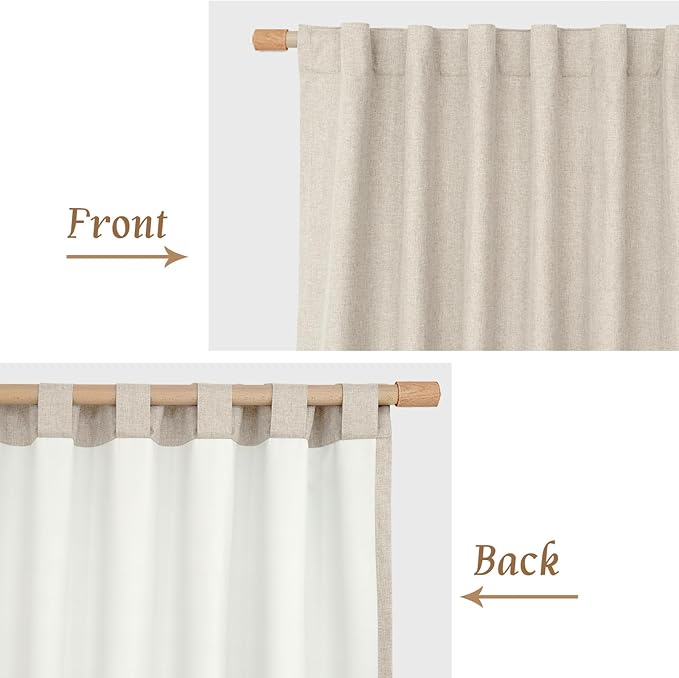 LAMIT Natural 100% Blackout Linen Curtains, 54 Inches Linen Textured Thermal Bedroom Drapes Back Tab and Rod Pocket Neutral Panels with White Liner for Small Window, 2 Panels, 42 x 54 Inch, Oatmeal