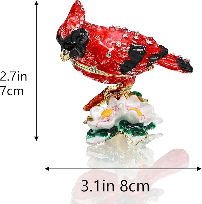 YU FENG 3.1inch Cardinal Bird on a Branch Trinket Box Animal Enamel Jewelry Trinket Box Small Hinged Trinket Boxes Bird Figurine Ring Box Christmas Gift for Daughter Girl
