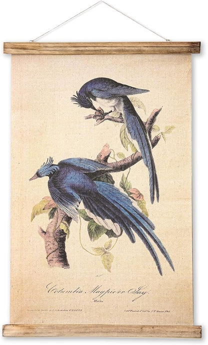 ABoby Vintage Birds Hanging Poster, Retro Style of Wall Art Prints, Printed on Linen with Wood Frames, Ready to Hang