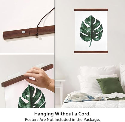 HONKKI Magnetic Poster Hanger Frame for 11x17 11x15 11x11 Movie Music Posters Wall Art,Walnut Wood Picture Frames for Canvas Diamond Map Decor, Living Room Calendar Banner Tapestry Photo Hanging Stand