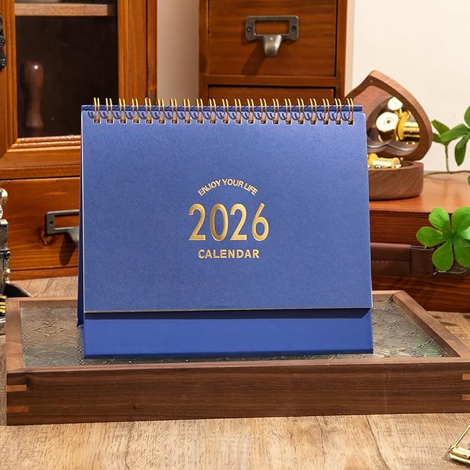 Small Desk Calendar 2025-2026, 18 Months Calendar Runs from Now to Dec 2026, Standing Flip Academic Year Desk Calendar with To-do List & Notes, Metal Ring Twin-Wire Binding with Stickers, Monthly Desktop Calendar for Home Office (Blue)