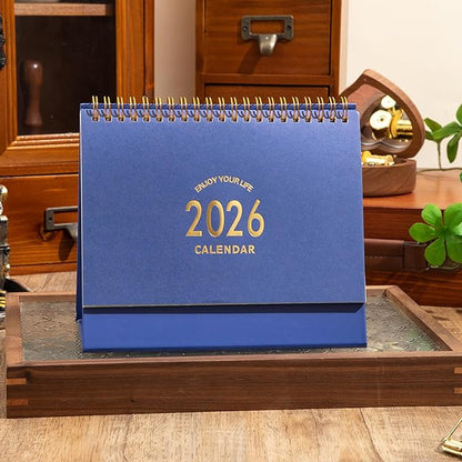 Small Desk Calendar 2025-2026, 18 Months Calendar Runs from Now to Dec 2026, Standing Flip Academic Year Desk Calendar with To-do List & Notes, Metal Ring Twin-Wire Binding with Stickers, Monthly Desktop Calendar for Home Office (Blue)