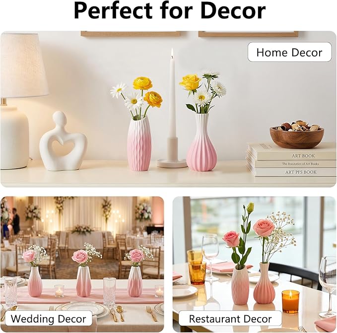 BEAHOT Ceramic Bud Vases Set of 12 – Gradient Pink and White Small Vases for Centerpieces – Elegant Mini White Bud Jars for Weddings, Home Decor, and Table Display – Perfect for Flowers and Gifts
