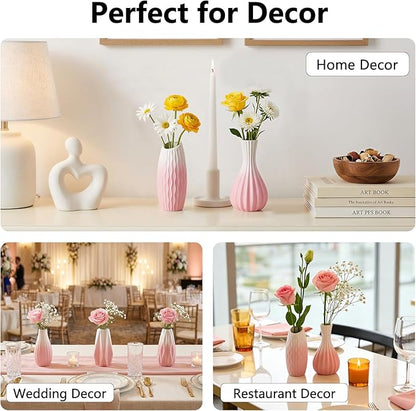 BEAHOT Ceramic Bud Vases Set of 12 – Gradient Pink and White Small Vases for Centerpieces – Elegant Mini White Bud Jars for Weddings, Home Decor, and Table Display – Perfect for Flowers and Gifts