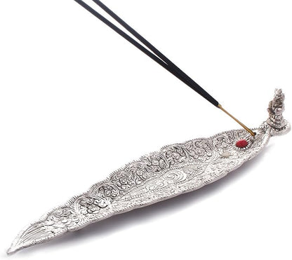 Zap Impex Metal Leaf Incense Stick Holder and Ash Catcher (Ganesh Figurine)