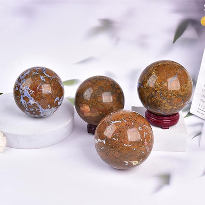 JIC Gem Natural Large Healing Crystal Sphere Ball Yellow Agate Crystal Decorative Ball with Display Stand Chakra Meditation Fengshui (100-110mm)