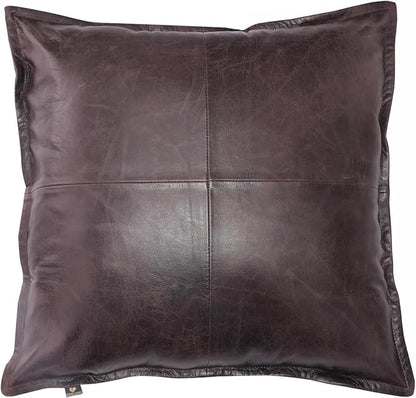 LL LEATHER LOVERS Lambskin Leather Pillow Cover - Sofa Cushion Case - Decorative Throw Covers for Living Room & Bedroom, 20x20 Inches - Dark Brown Box Pack of 1