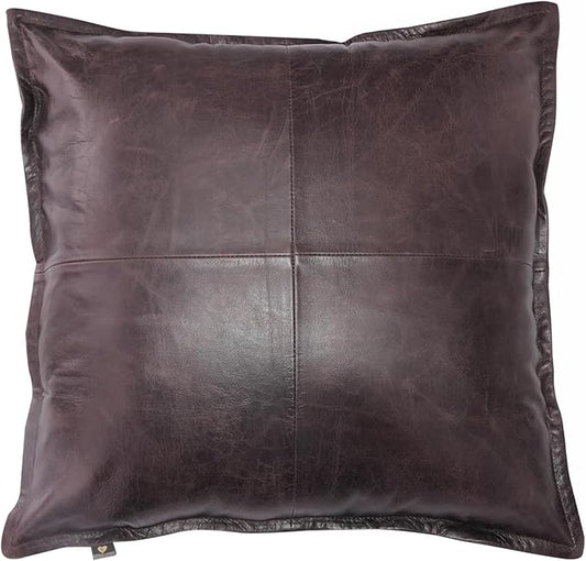 LL LEATHER LOVERS Lambskin Leather Pillow Cover - Sofa Cushion Case - Decorative Throw Covers for Living Room & Bedroom, 20x20 Inches - Dark Brown Box Pack of 1