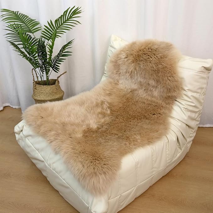Genuine Sheepskin Rug New Zealand Fluffy Lambskin Rug, Natural Luxury Sheepskin Throw for Bedroom Living Room Children's Room Office- Premium Area Rug Chair Cover (2×3 Feet, Worm Brown)
