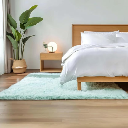 5 x 7 ft Fluffy Mint Green Rug – Faux Fur Area Rug for Bedroom, Living Room, or Office – Luxurious Faux Sheepskin Home Decor