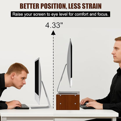 Monitor Stand Riser with Storage, 2 Tier Desk Organizer & Desktop Wood Shelf, Ergonomic Computer Stand for Laptop, PC & Printer, 16" Small TV Riser with 50 lbs Weight Capacity, Walnut Brown