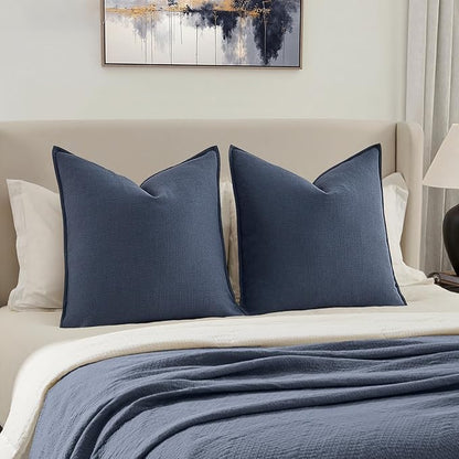 MIULEE Euro Sham Pillow Covers for Bed 24x24, 2 Pack Navy Blue Thick & Textured Decorative Throw Pillow Covers, Neutral Linen Cushion Cases, Modern Farmhouse Home Decor, No Filling