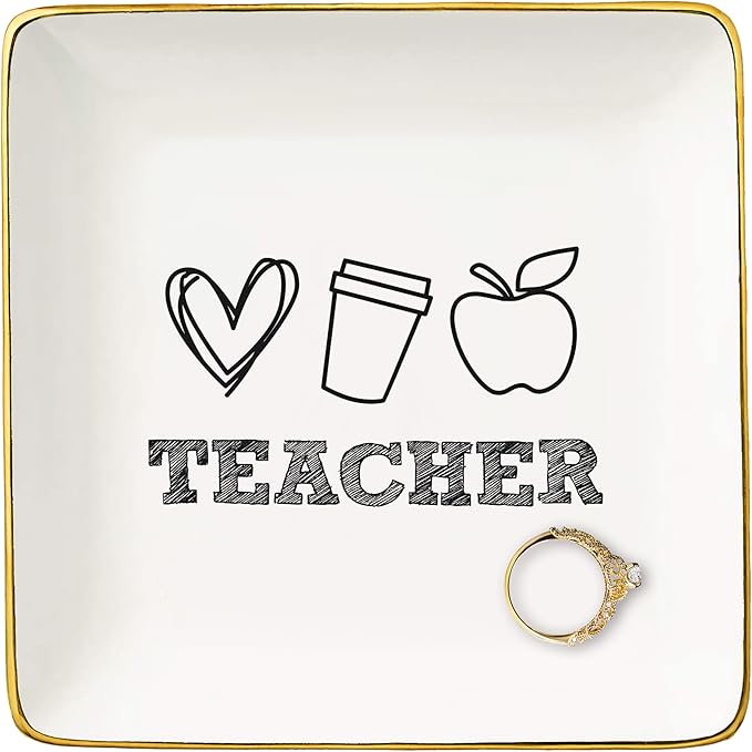 NZY Teacher Stuff-Teacher Jewelry Tray-Ring Dish Gift for Teacher,Thank You Gifts for Teacher-End of the Year,Teacher Day Month Gifts-Christmas Gifts for Teacher-Ceramic Trinket Holder for Teacher