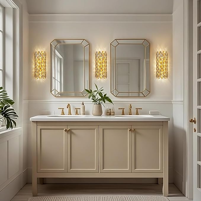 Crystal Wall Sconces,Modern Gold Wall Light Fixtures,Luxury Indoor Wall Lamp,Vanity Wall Mount Lamps for Living Room,Bedroom,Bathroom,Bedside,Hallway,Stairway