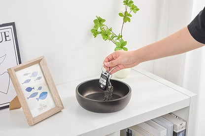 Aotea Crafts - 7.9" Concrete Key Bowl for Entryway Table Decor - Modern Industrial & Minimalist Decorative Key Holder Bowl for Keys- Charcoal Black- Smooth Texture - Sealed & Durable