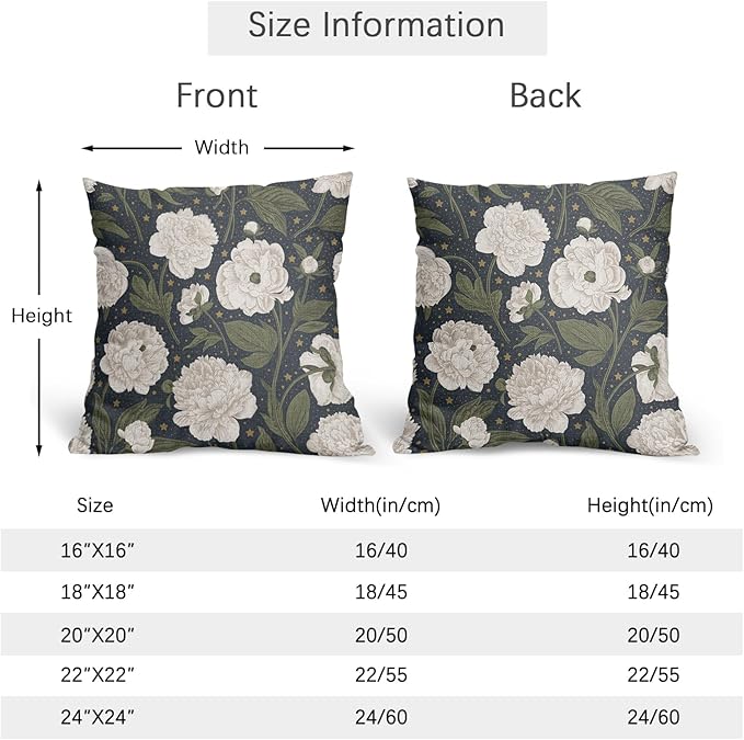 Vitage Floral Pillow Covers 20x20 Set of 2 Navy Blue Chinoiserie Pattern Rustic Spring Flower Decorative Outdoor Farmhouse Zipper Pillowcases Decorations Throw Cushion Cover Decor for Couch Sofa Bed