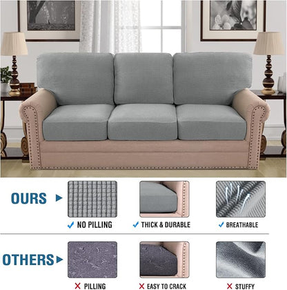 H.VERSAILTEX Multi-Pieces Sofa Slipcovers for 3 Seat Cushion Couch High Stretch Couch Cushion Covers Jacquard Textured Twill Fabric(3 Seat Covers Plus 3 Back Cushion Covers, Dove)