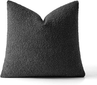 MIULEE Textured Boucle Throw Pillow Cover Black Accent Solid Eruo Sham Pillow Case Decorative Soft Pack of 1 Halloween Couch Cushion Chair Sofa Bedroom Livingroom Home Decor,24x24 Inch