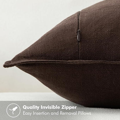 MIULEE Decorative Linen Pillow Covers 28x28 Inch Dark Brown Boho Farmhouse Neutral Winter Couch Throw Pillows for Bed Pack of 2 Accent Modern Pillowcase Sofa Livingroom Home Decor