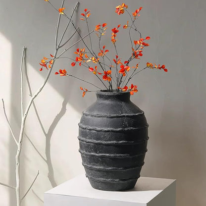 Kokrose Black Terracotta Vase, Black Vases Home Decor for Centerpieces, Large Vintage Rustic Flower Vase for Home Decor, Pottery Ceramic Vases, Table Top Fireplace Mantel Decor