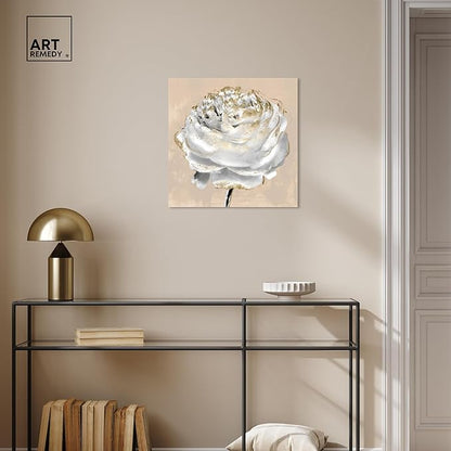 Art Remedy Beige Ranunculus Canvas Elegant White Gold Wall Art, Gallery Wrapped, 20" x 20"