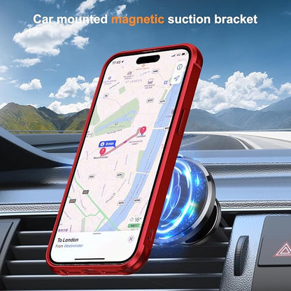 Compatible with iPhone 15 Pro Case with Invisible Magnetic O-Ring Stand Military-Grade Case for iPhone 15 Pro 6.1" [Compatible with Mag-Safe][Great Grip Feeling], Red