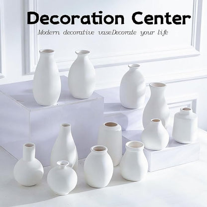 White Bud Vases Set of 12, Small Ceramic Vase in Bulk, Mini Pottery Vases for Pampas Grass Clay Vase for Wedding Table Centerpieces Decoration Modern Boho Rustic Home Decor DIY Gift