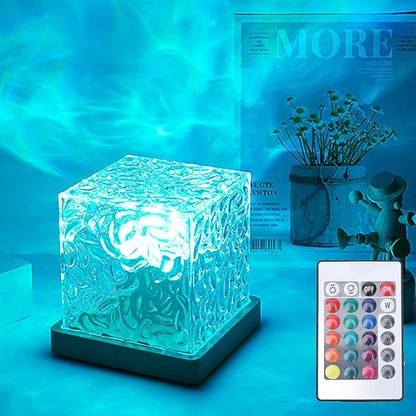 Ocean Wave Projector Light, 16-Color Luminorthe Cube Lamp & App Remote, 3D Holographic Water Ripple Romantic Ambient Lighting for Child's Room, Meditation Relaxation, Night Light(Cable)