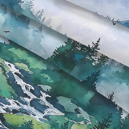 Haibimen Monet Nature Mountain Tapestry Wall Hanging Green Forest Stream Birds Landscape tapestrise for Bedroom Watercolor Aesthetic Wall Decor for Living Room Dorm (forest-3, 60''×44'')