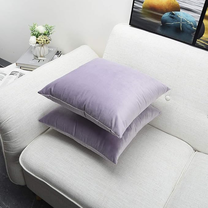 Artaimee Velvet Lilac Throw Pillow Covers (18" x 18") – Set of 4 Decorative Cushion Covers with Hidden Zipper for Sofa, Bed, Couch, Chair, and Home Décor