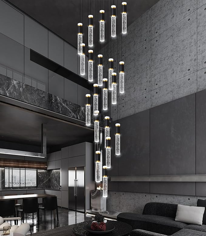 Modern Crystal Chandelier for Staircase Large High Ceiling Chandeliers Spiral Dimmable Hanging Light Fixture Flush Mount Bubble Pendant Lighting for Foyer Entryway Hallway