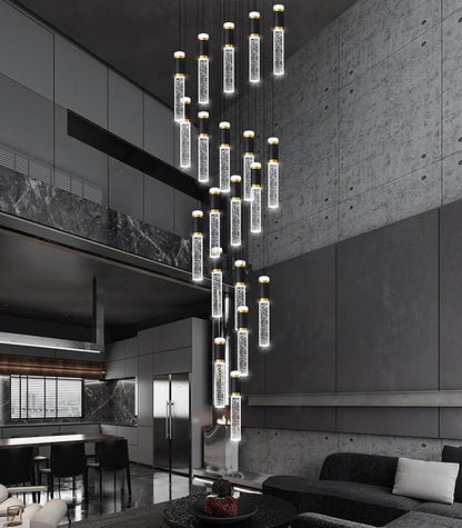 Modern Crystal Chandelier for Staircase Large High Ceiling Chandeliers Spiral Dimmable Hanging Light Fixture Flush Mount Bubble Pendant Lighting for Foyer Entryway Hallway