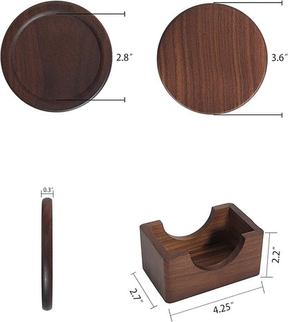 Mu&Ti Two Sets 100% Natural Wood Coaster, Coffee Beer Coaster, Walnut Dark Wood Wonderful Decor for Dining Tables and Office Tables, Holder Included (Black Walnut Two Sets)
